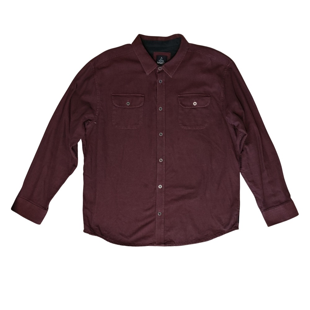 Prana Button Down Shirt Mens XXL Burgundy Organic Cotton Herringbone M23170384